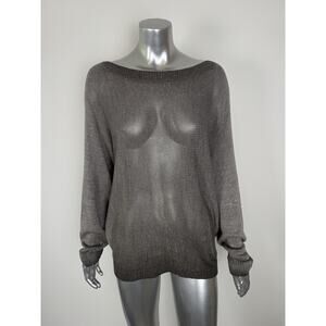 Gigi Moda Sweater Brown Silver Shimmer Knit Zippy Back One Size